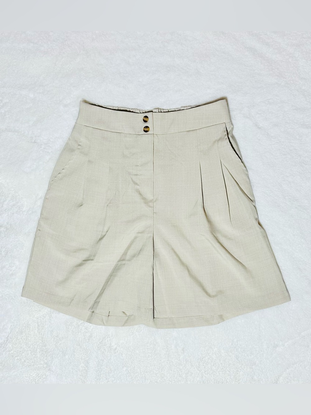 Beige Tan High Waisted Bermuda Shorts